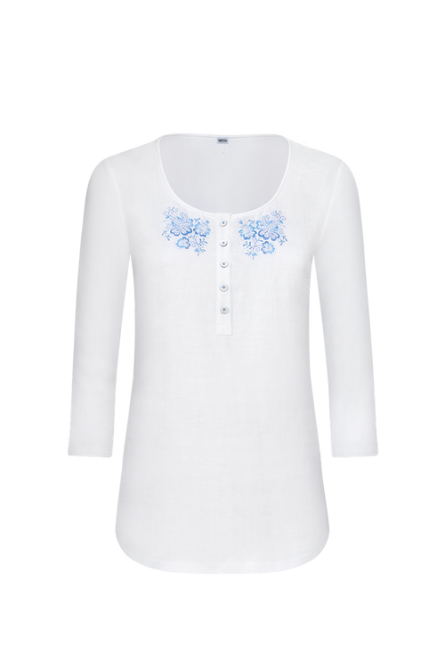 Model-Shirt mit Flachstichstickerei