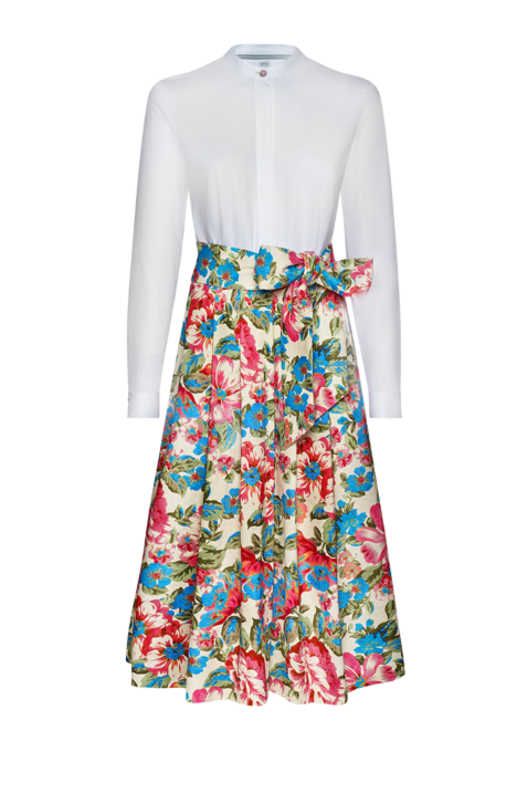 Blusenkleid mit floralem Leinenrock